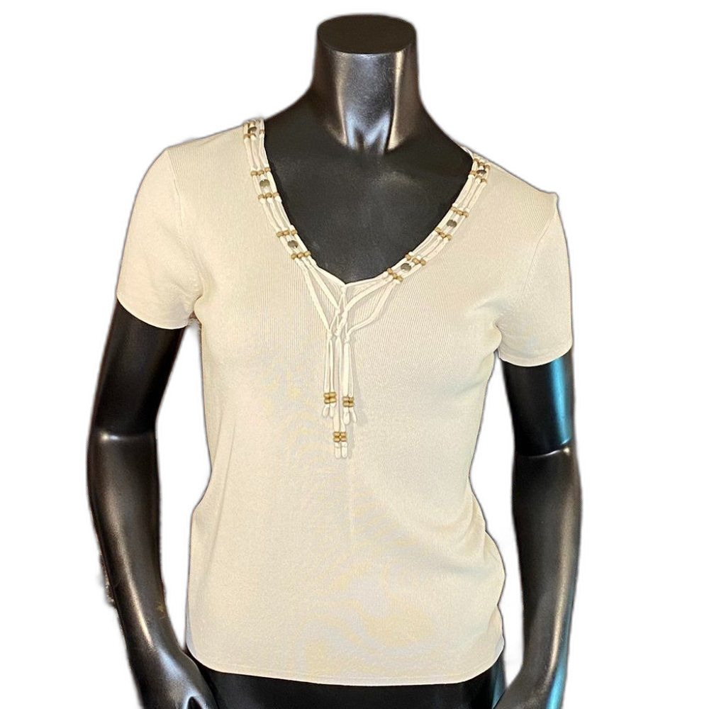 Carducci NWT Knit Blouse Short Sleeve Women's Size Small Beaded Detail